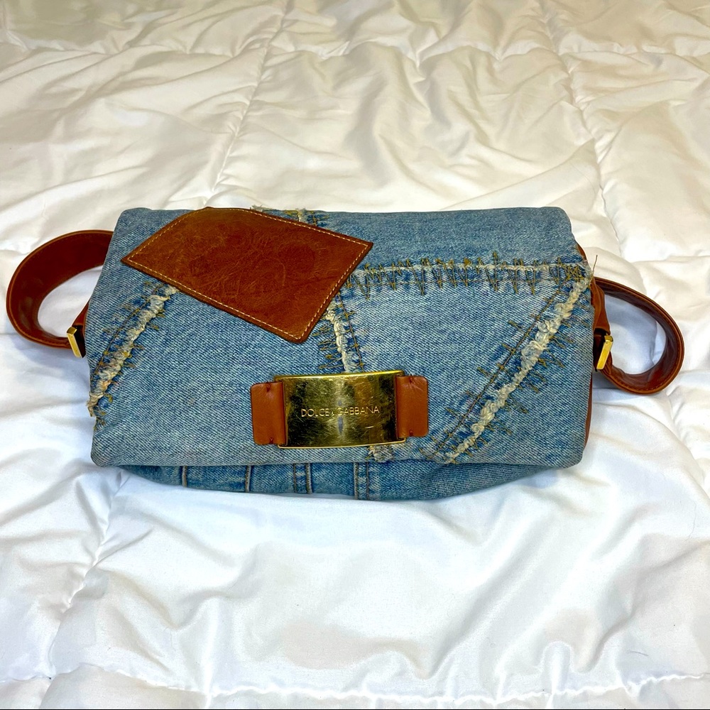 Dolce & Gabbana vintage denim patch work leather with gold logo